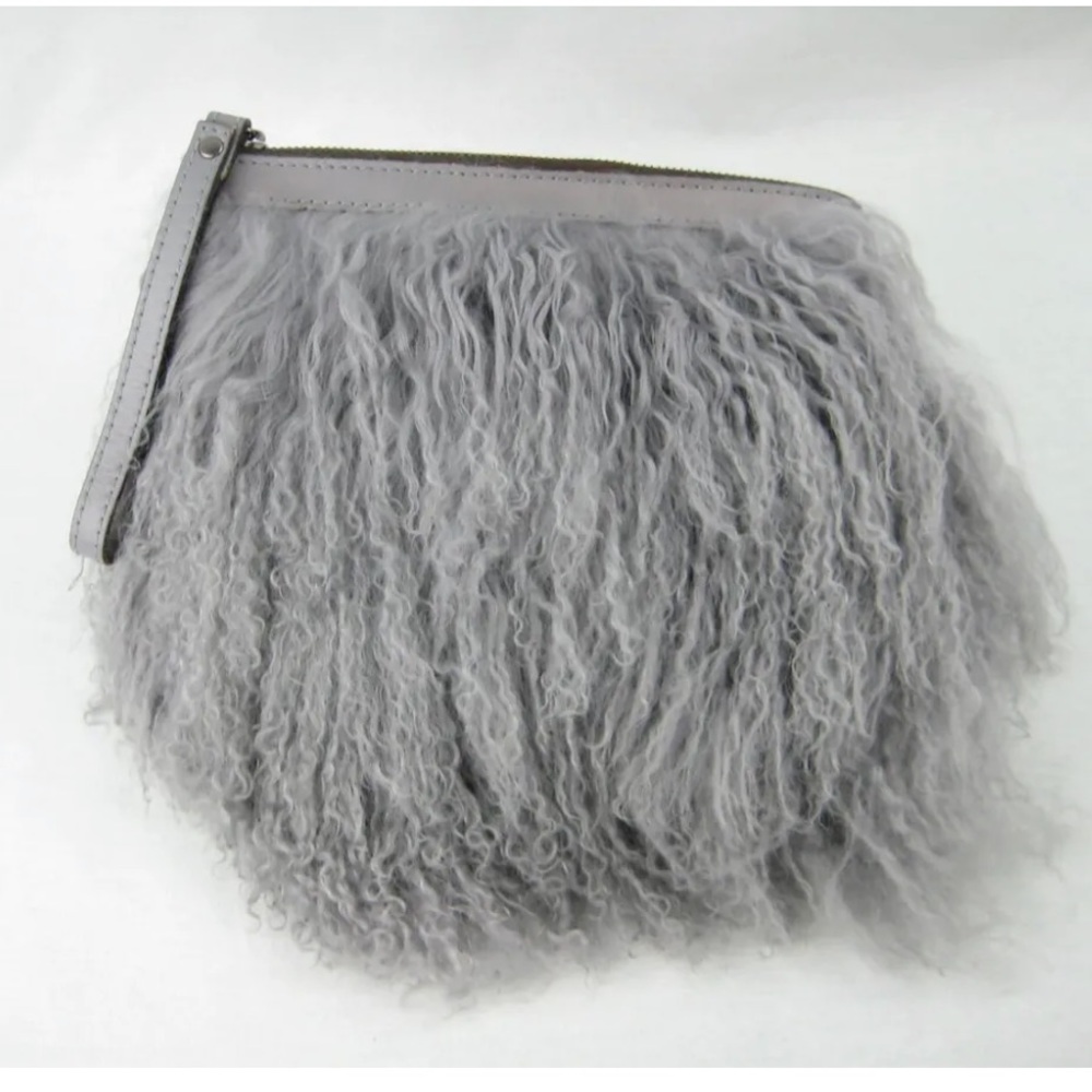 Patricia Nash leather fur wristlet clutch gray barely used